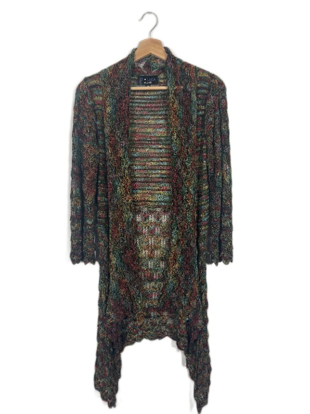 P. Luca Milano Women's Open Knit Duster Cardigan Size M Multicolor Boho Festival